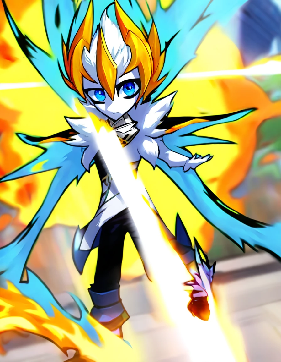 white human pele, better aesthetics, lolsplashart, standing alone, ****ung boy, containment, blue colored eyes, missiles, elsword, male focus, citys, pants, missilesduras, Ablaze, colored fur, , shoulder missilesduras, gem, Ablaze eyes, duck.