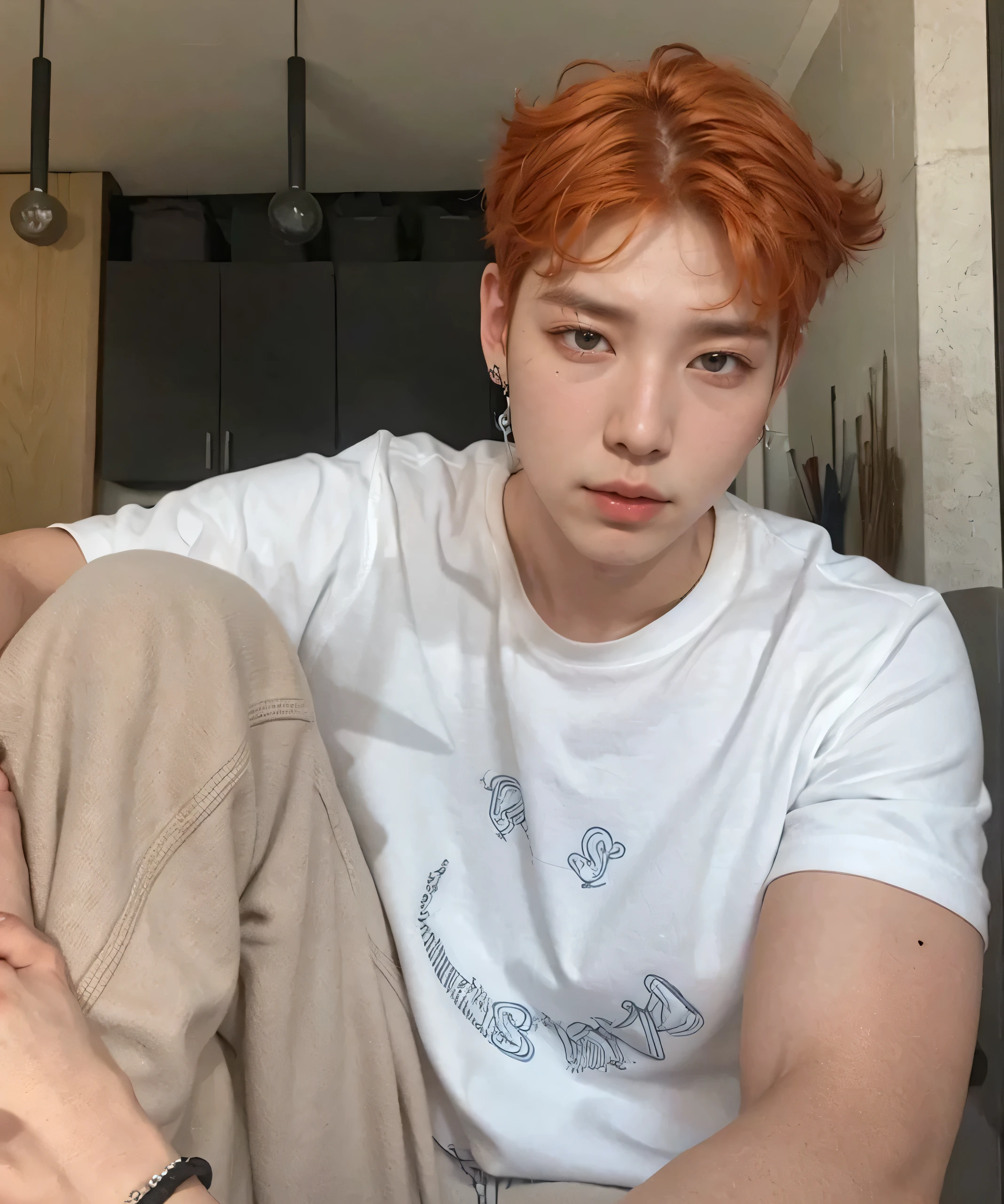 Kim Namjoon - orange hair with a small white streak, fleshy lips
