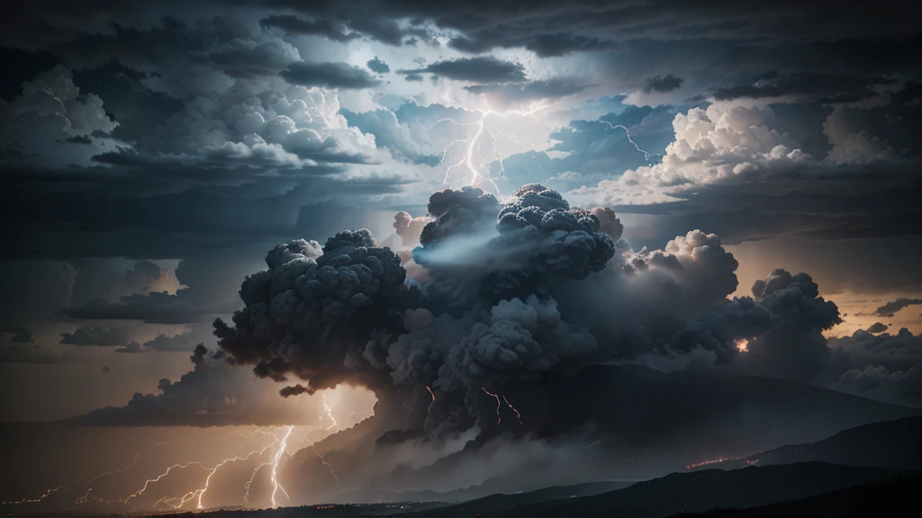 realist, personality: [Illustrate  Thor versus Superman, a panoramic view of a stormy sky with dark clouds swirling and lightning cracking across the horizon] unreal engine, hyper real