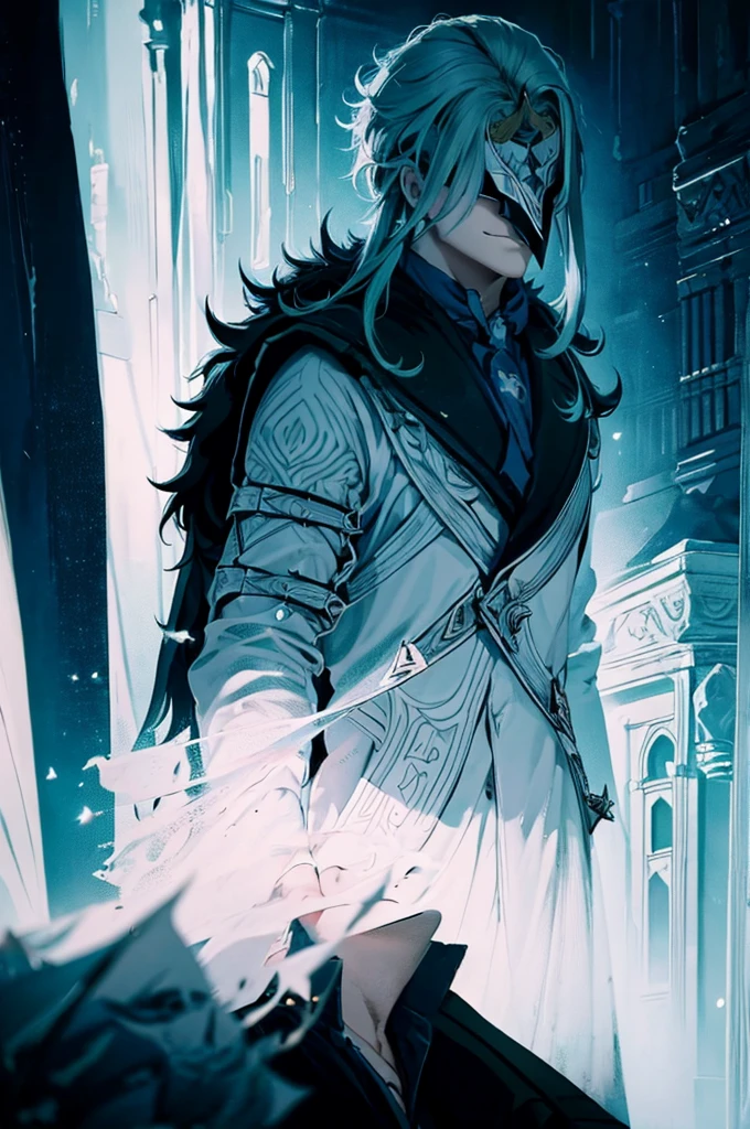 In realistic painting portrait of high quality and detail, Dottore (Genshin Impact), 2000's movie style, , 1man, full body, 30-year-old man, sharp features, detailed face, evil smiling expression, He has long blue hair and wears a black pointed mask covering his eyes. He is wearing a white coat with silver inserts over a blue shirt and loose black trousers. There are a lot of black belts and blue details on the clothes. Dottore wears black fur, which is attached to the right shoulder pad, resembling a plague doctor mask, dark and moody lighting, portrait, contrasting colors, subtle shadows, mysterious atmosphere, outdoors, snow, Red Square on the background, He's stands on the 19th century Red Square, (ultra-high detail:1.2), Masterpiece, Best Quality, Ultra-detailed, Cinematic lighting, 8K, delicate features, cinematic, 35 mm lens, f/1.9, highlight lighting, global lighting –uplight –v 4, Cinematic lighting, 8K, high quality, Highest Quality, (Solo Focus), (extremly intricate:1.3), (Realistic), masterful, Analog style, (Film grain:1.5), (warm hue, cold tone), Mystical powers, fantasy, Depth & Perspective, movie style, dark and mysterious atmosphere,