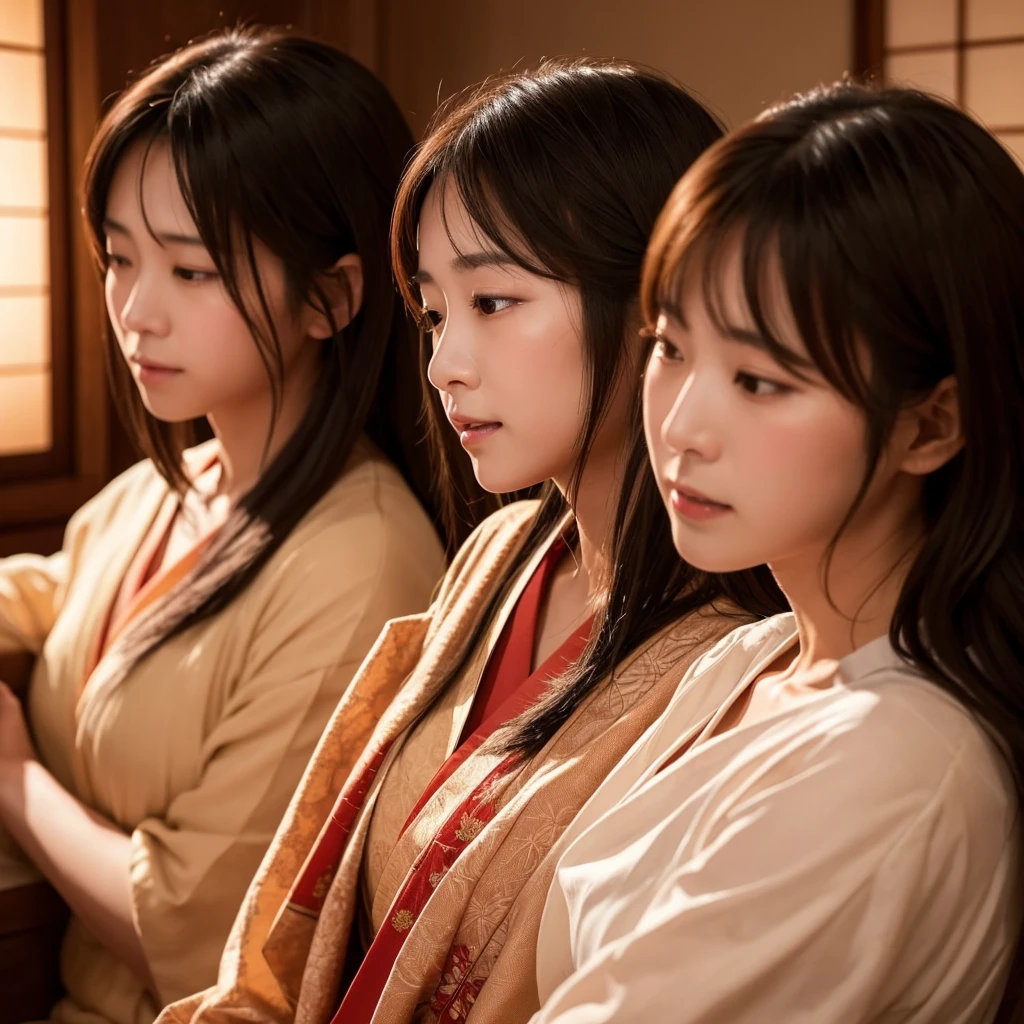 Prompt:
"Three beautiful Japanese women sing with emotion in an intimate and warm atmosphere. The scene is warm and intimate, with slow panning and tilting shots capturing their emotional performance. The lighting is warm and soft, emphasizing their emotional expression."