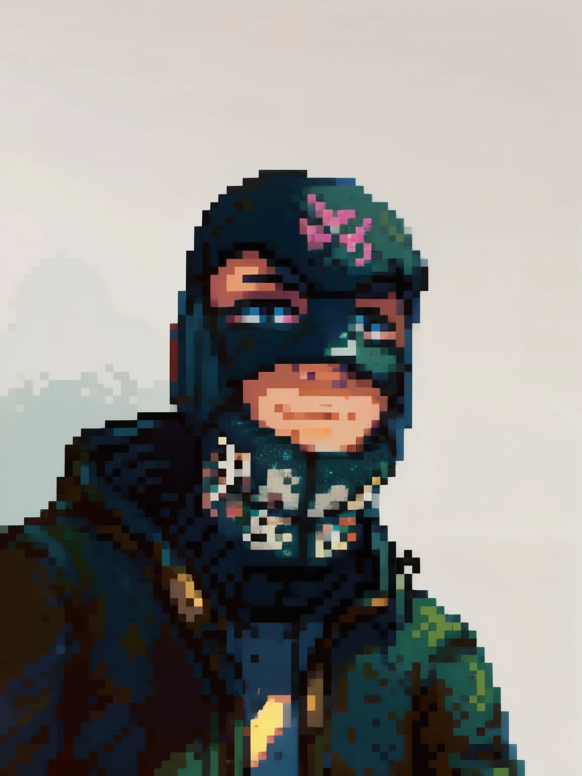 a man, mask, ((in the style of pixel art)), pixel, 4 bits pixel art, pixel official art, ultra detailed pixel art, pixel art