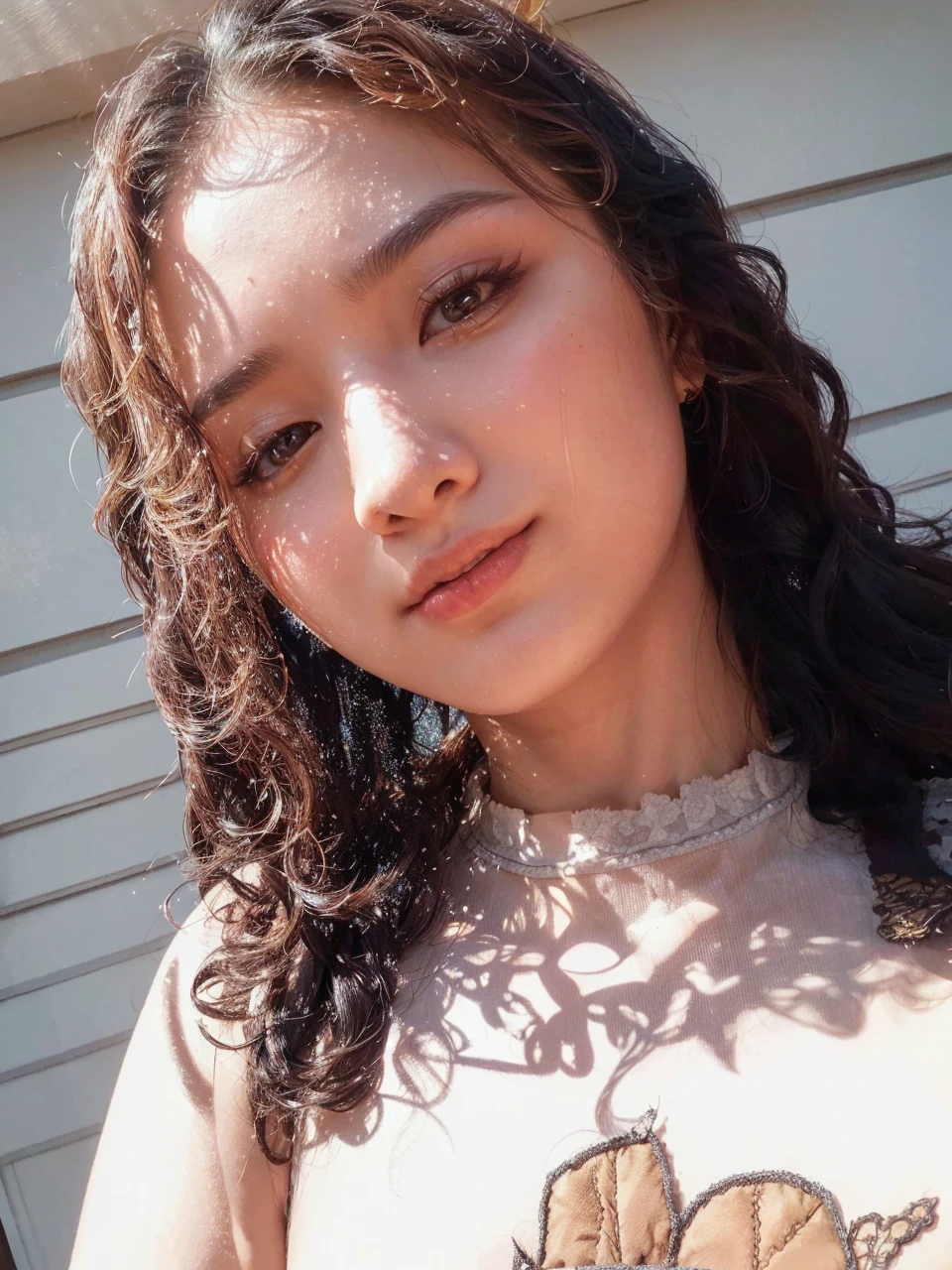 a beautiful young asian woman, slim body, elegant dress, flowing hair, delicate facial features, intricate makeup, serene expression, outdoor garden with flowers, natural lighting, (best quality,4k,8k,highres,masterpiece:1.2),ultra-detailed,(realistic,photorealistic,photo-realistic:1.37),intricate details,vibrant colors,cinematic lighting,portrait,elegant,ethereal