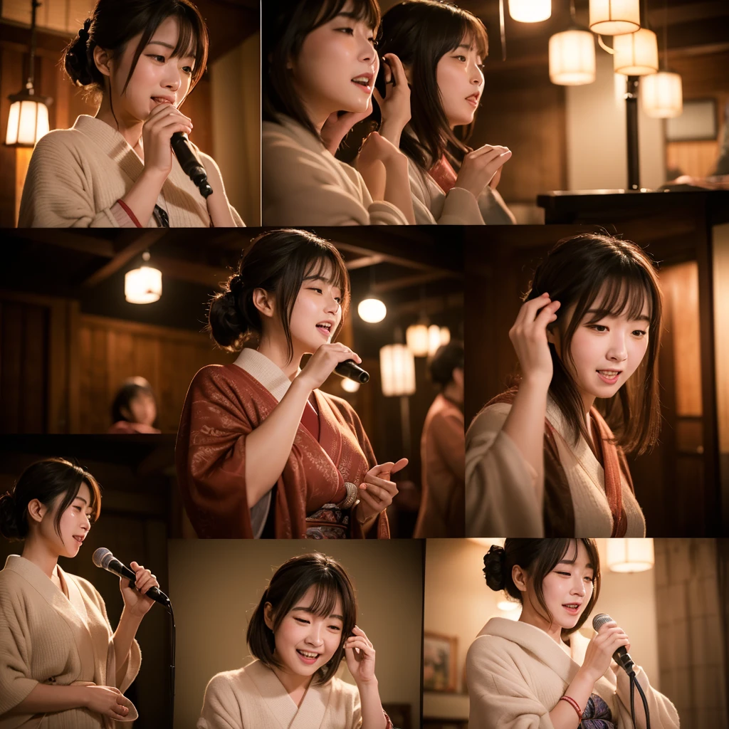 Prompt:
"Three cute, beautiful Japanese women are singing with emotion in an intimate, warm setting. The scene is warm and intimate, with slow panning and tilting shots capturing their emotional performance. The lighting is warm and soft, emphasizing their emotional expression."