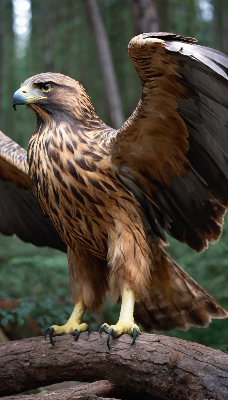 Mountains and forests,There is a kind of beast,Looks like a hawk,With a pair of human hands(best quality,4K,8K,High level,masterpiece:1.2),Ultra Detailed,(lifelike,Photo real,Photo real:1.37),Highly detailed animals,Realistic lighting,Fantasy Creatures