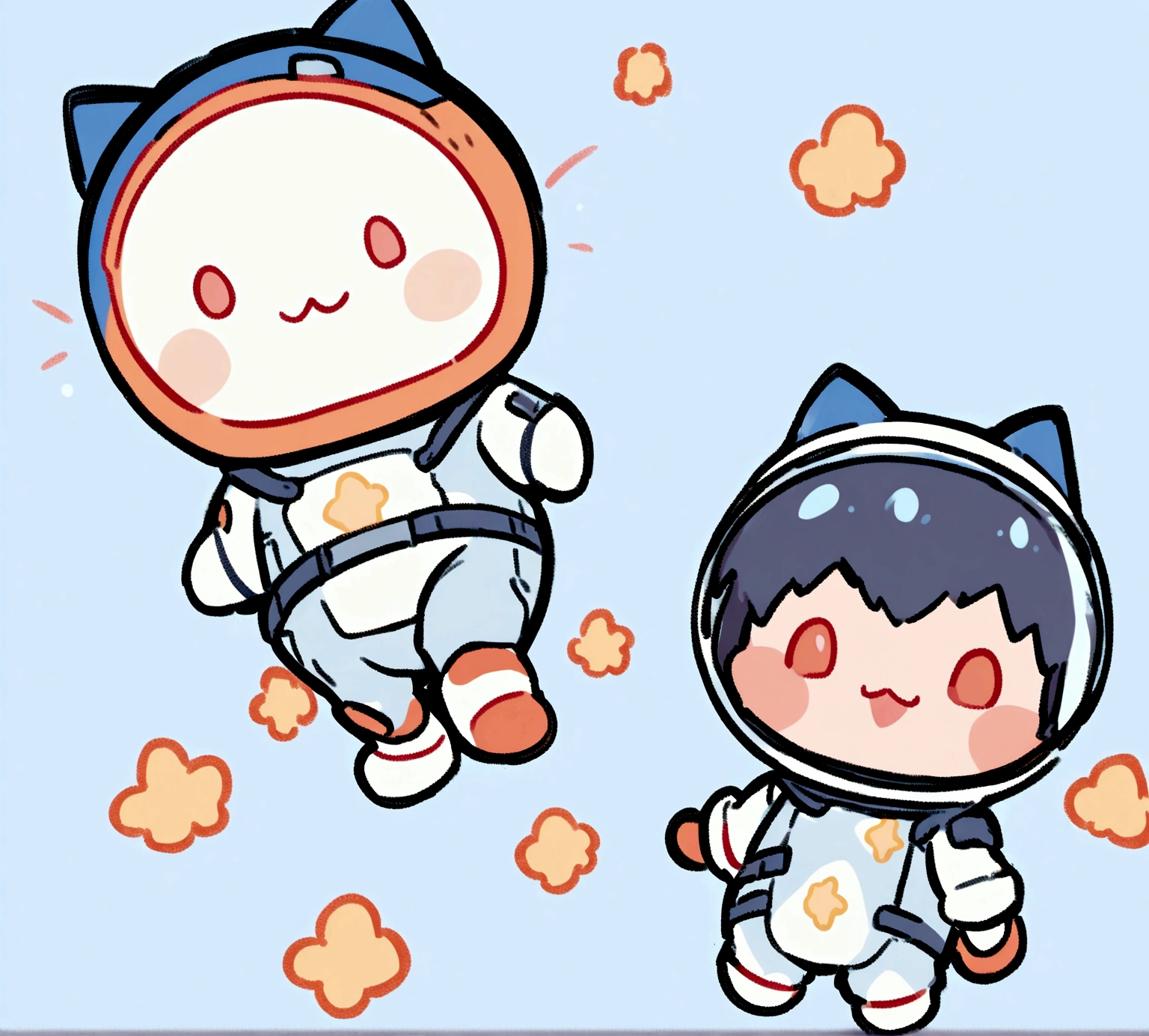 A cute drawing of a cat wearing a astronaut costume 
