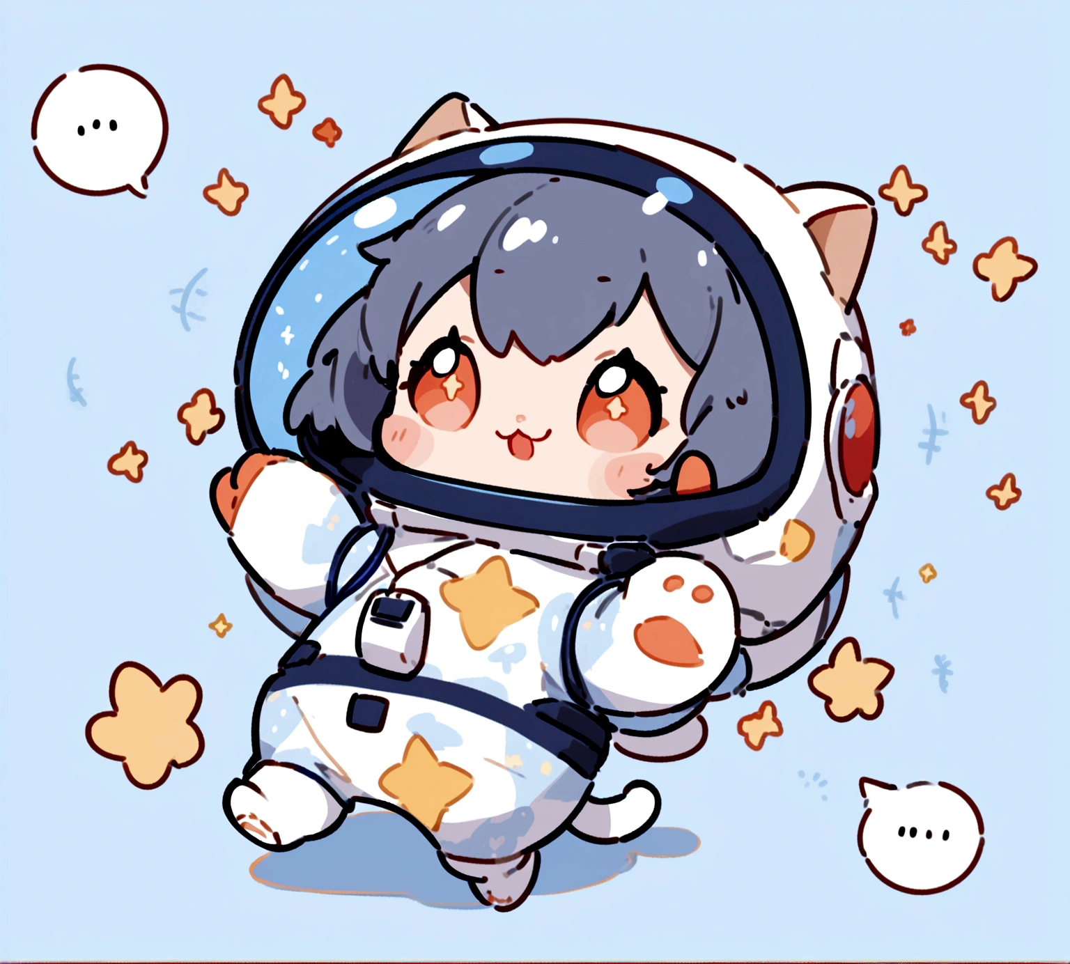 A cute drawing of a cat wearing a astronaut costume