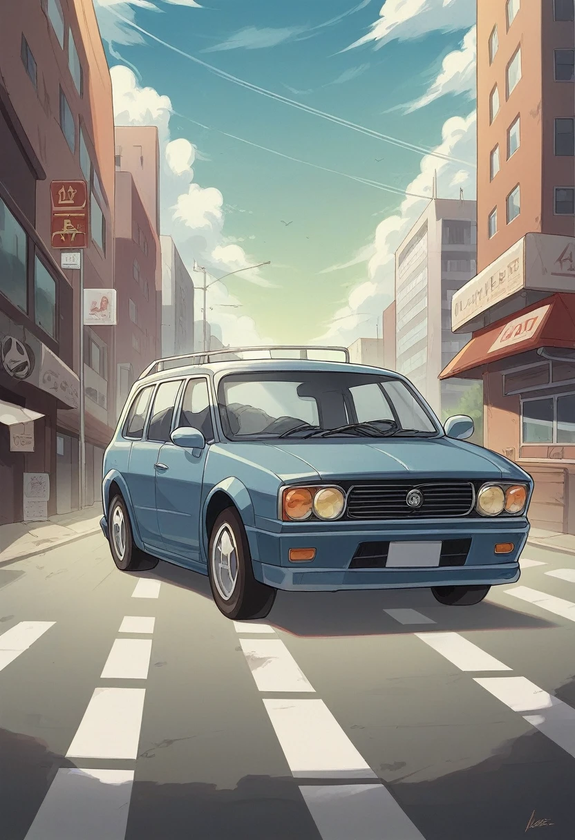An image with a modern urban background, featuring a cloudy sky and some tall buildings in the distance, suggesting an urban environment. In the center of the image, there is a metallic blue car stopped on the side of the road, with the hood open and signs of a breakdown. Next to the car, a young man dressed casually is on the phone with a worried expression, waiting for assistance. Behind him, a tow truck is approaching, reinforcing the idea of help on the way. Modern and striking graphics surround the car, representing protection and security, like a translucent shield symbolizing insurance coverage. Small icons along the edge of the image represent different insurance coverages, such as 24-hour assistance, theft protection, and third-party damage coverage.