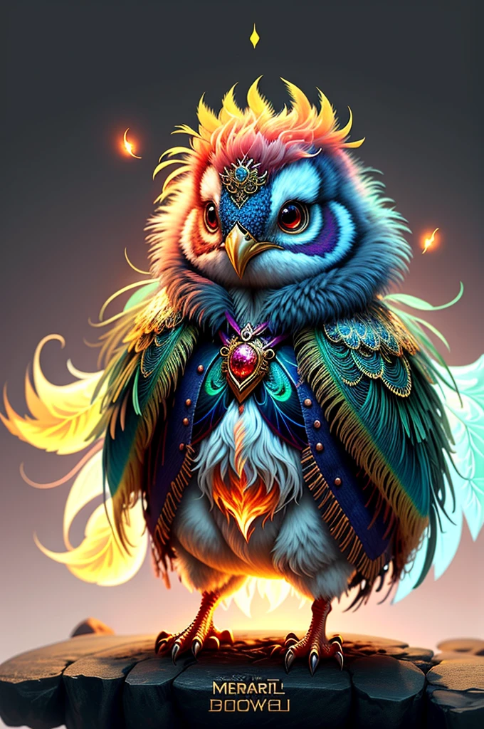 Superior image quality、"Create cute creature masterpieces with inspired, ultra-detailed concept art. Let your imagination come to life", ((Immortal Bird))、（phoenix）、（fengxi）,Flashy appearance like a peacock、 high detaild, in 8K、Superior image quality、Week、one is magic、The backdrop is the magic of fire