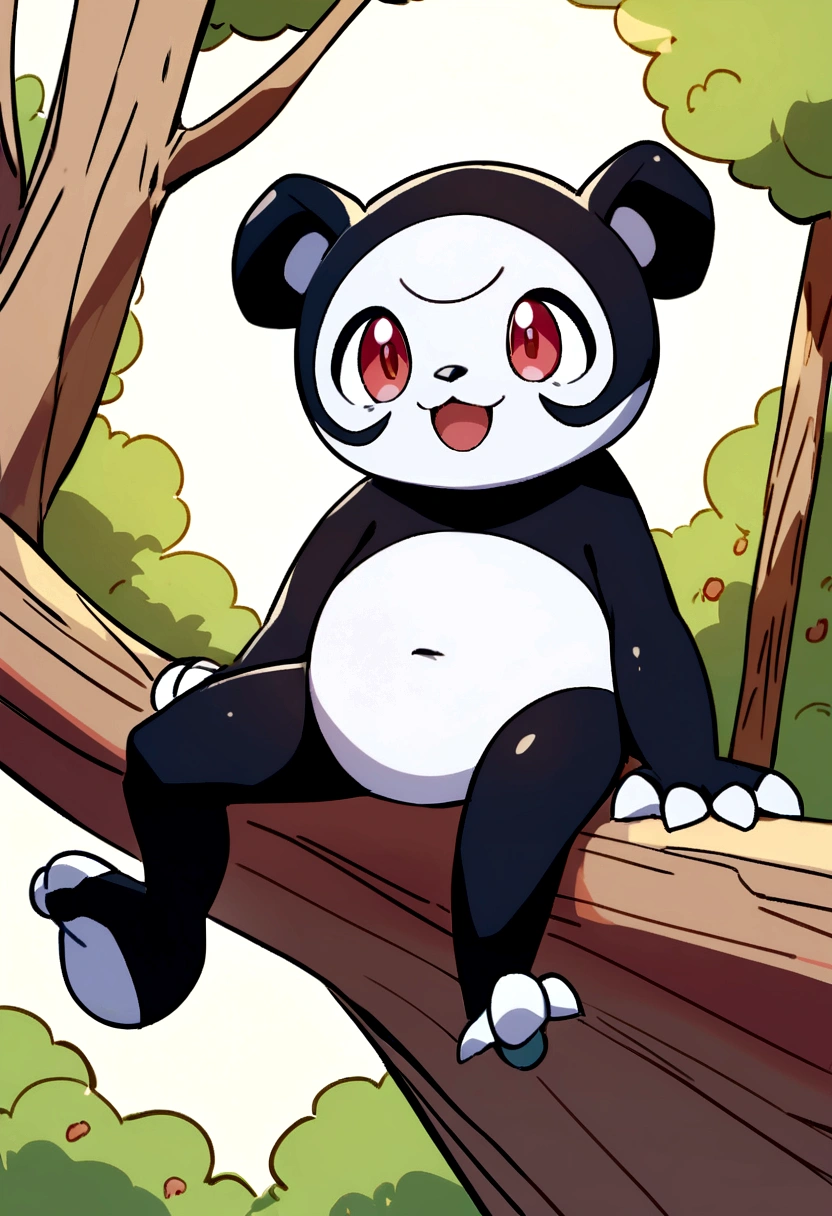Pancham pokemon sitting on a tree