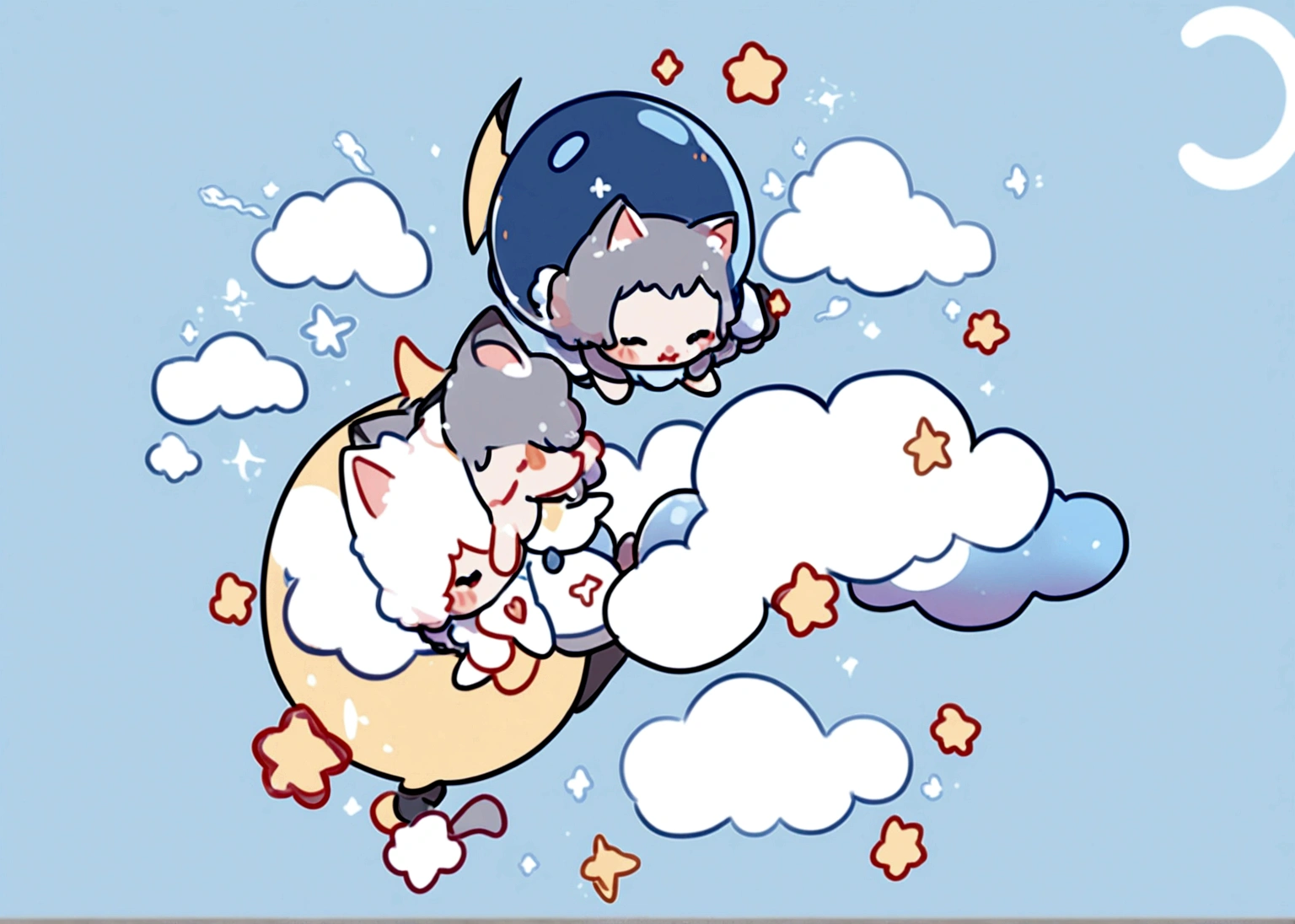 A cute kitten napping on clouds