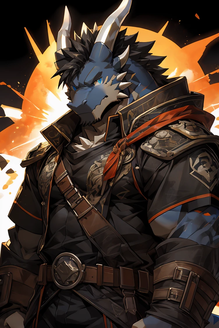 (by sollyz),dragon,white and black body,detail face, detail eyes, detail,male,(naked),pants,furry, short hair,(mercenary)
,blue eyes,black body,black hair,handsome,simple background,
strong,epic,