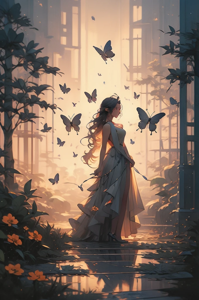 a painting of a tree with flowers and butterflies in the sky, a digital painting by Yang J, trending on cgsociety, fantasy art, 🌺 cgsociety, magical flowers, glowing flowers, night sky full of flowers, very beautiful digital art, dawn cgsociety, beautiful digital artwork, trending on cgsociety art, beautiful digital art, beautiful gorgeous digital art, beautiful depiction