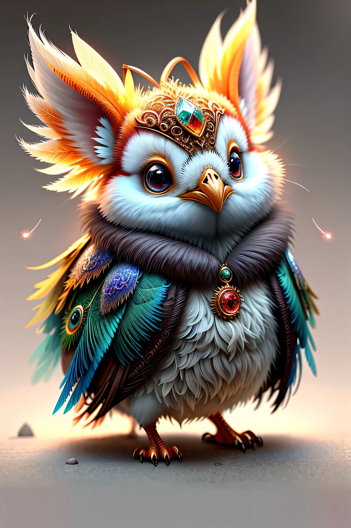 Superior image quality、"Create cute creature masterpieces with inspired, ultra-detailed concept art. Let your imagination come to life", ((Immortal Bird))、(phoenix)、(fengxi),Flashy appearance like a peacock、 high detaild, in 8K、Superior image quality、Week、one is magic、The backdrop is the magic of fire