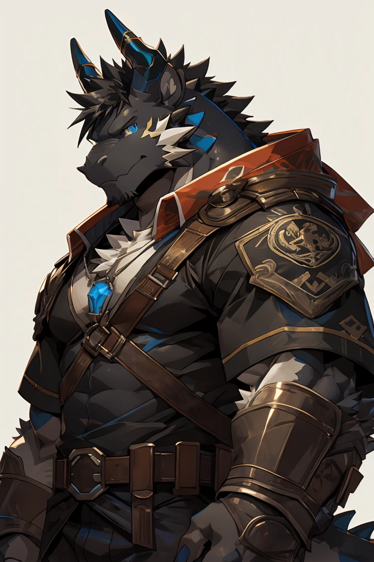 (by sollyz),dragon,white and black body,detail face, detail eyes, detail,male,(naked),pants,furry, short hair,(mercenary)
,blue eyes,black body,black hair,handsome,simple background,
strong,epic,