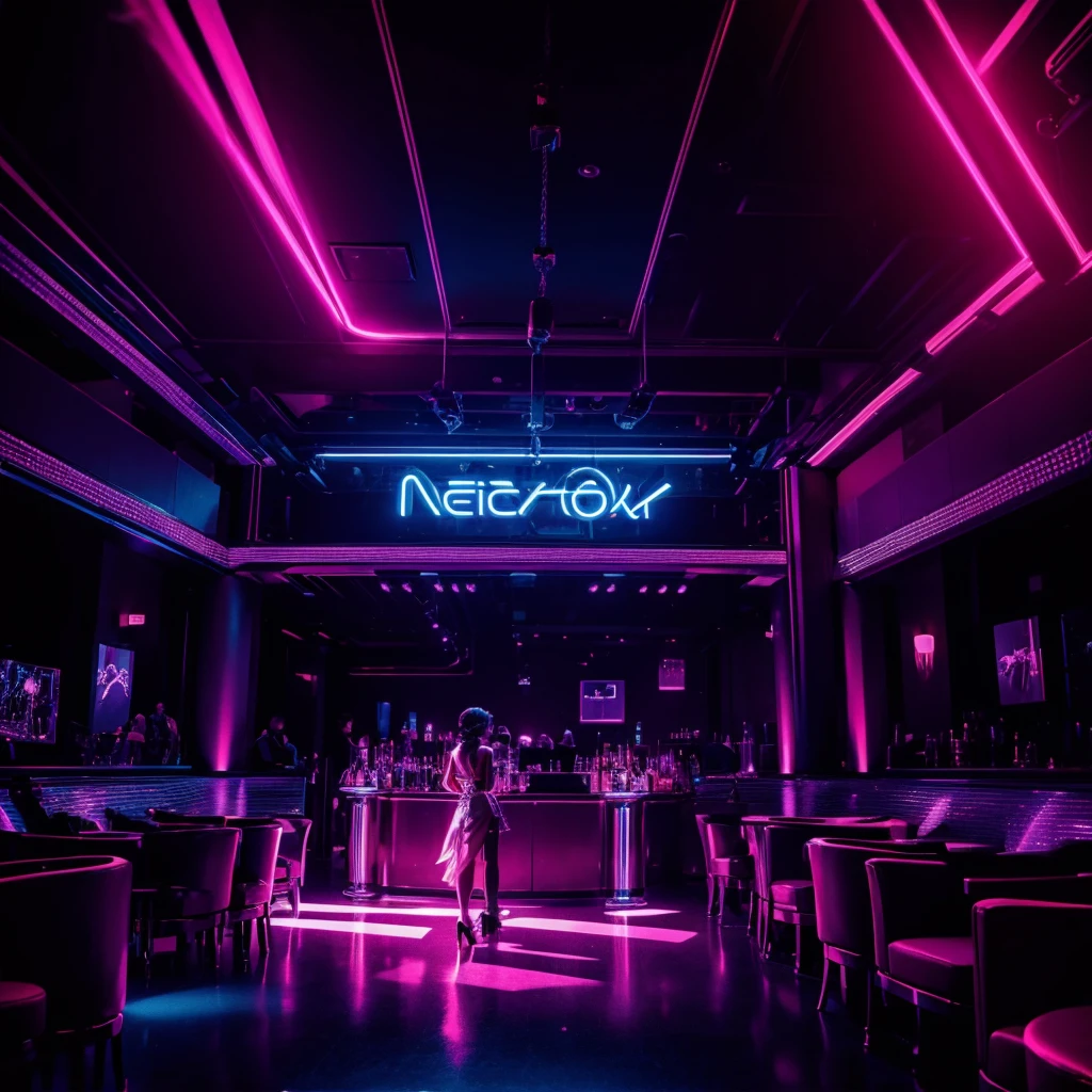 nightclub, neon lighting, luxurious and sophisticated ambience,