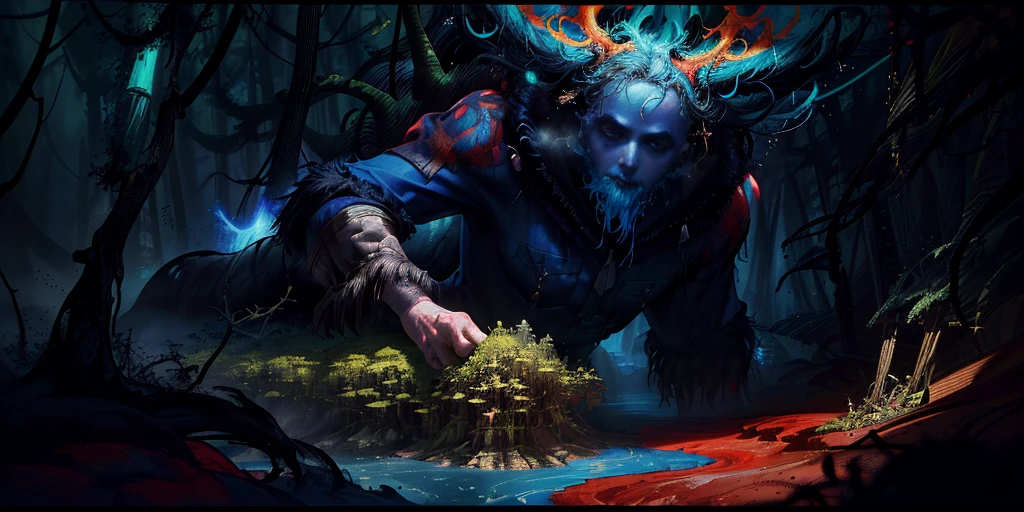 surreal lush forest mixed media, a (Paul Lehr Bernie Fuchs) magical fantasy designed, vivid colours, cryptic, mystical, flowing organic pop surrealism by james jean, roby dwi antono, ross tran, steven kenny, paul neberra, ashley wood, atmospheric, trending on artstation. 8 k masterpiece, fluid, filigree, smoke,