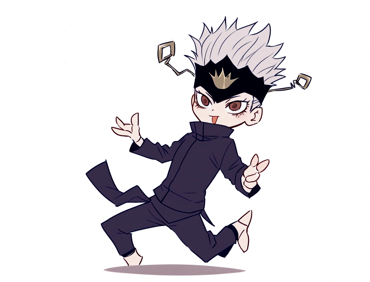 Create an image of Satoru Gojo from Jujutsu Kaisen with a crown on his head.
