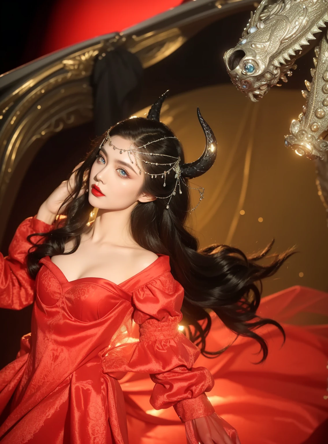 Royal sisters,Exquisite eyes,Frozen queen,Put the crown on your head,Detailed facial expressions body,tall and big,Glamorous characters,Leg length,4K,HD,The look,White translucent lace,白皙Full figure,Little cherry mouth,Beautiful and lovely,Full figure,Glossy Gel Coat,Vampire Queen in luxurious gown,Have a tattoo(Intricate tattoo designs),The tattoo is very three-dimensional,Ice Princess,Rich facial details,Eyes are blue(Pupils as deep as the starry sky),Gorgeous silk(Silky reflective),Wear dark red lipstick,The dragon opened its mouth