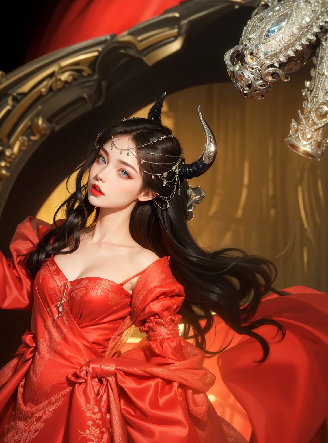 Royal sisters,Exquisite eyes,Frozen queen,Put the crown on your head,Detailed facial expressions body,tall and big,Glamorous characters,Leg length,4K,HD,The look,White translucent lace,白皙Full figure,Little cherry mouth,Beautiful and lovely,Full figure,Glossy Gel Coat,Vampire Queen in luxurious gown,Have a tattoo(Intricate tattoo designs),The tattoo is very three-dimensional,Ice Princess,Rich facial details,Eyes are blue(Pupils as deep as the starry sky),Gorgeous silk(Silky reflective),Wear dark red lipstick,The dragon opened its mouth