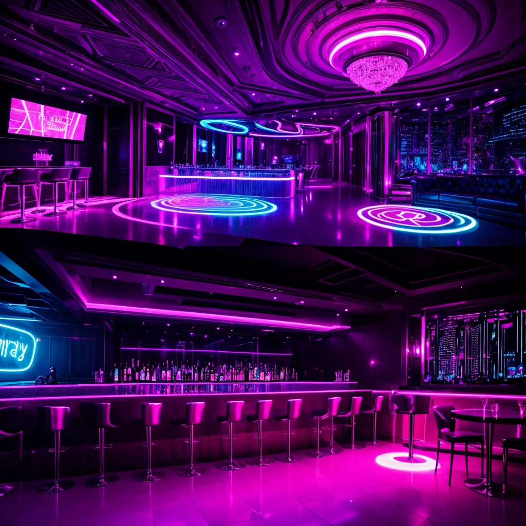 nightclub, neon lighting, luxurious and sophisticated ambience