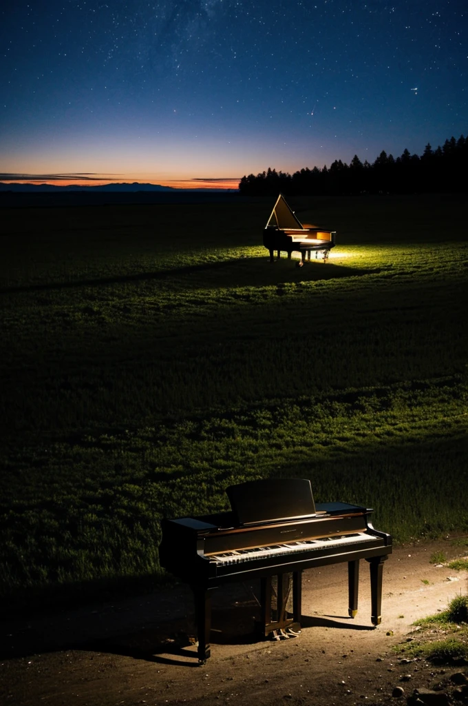 Generates a piano that is being played at night in the middle of nowhere, suggesting what Debussy&#39;s Clair de lune is being played about., treeless