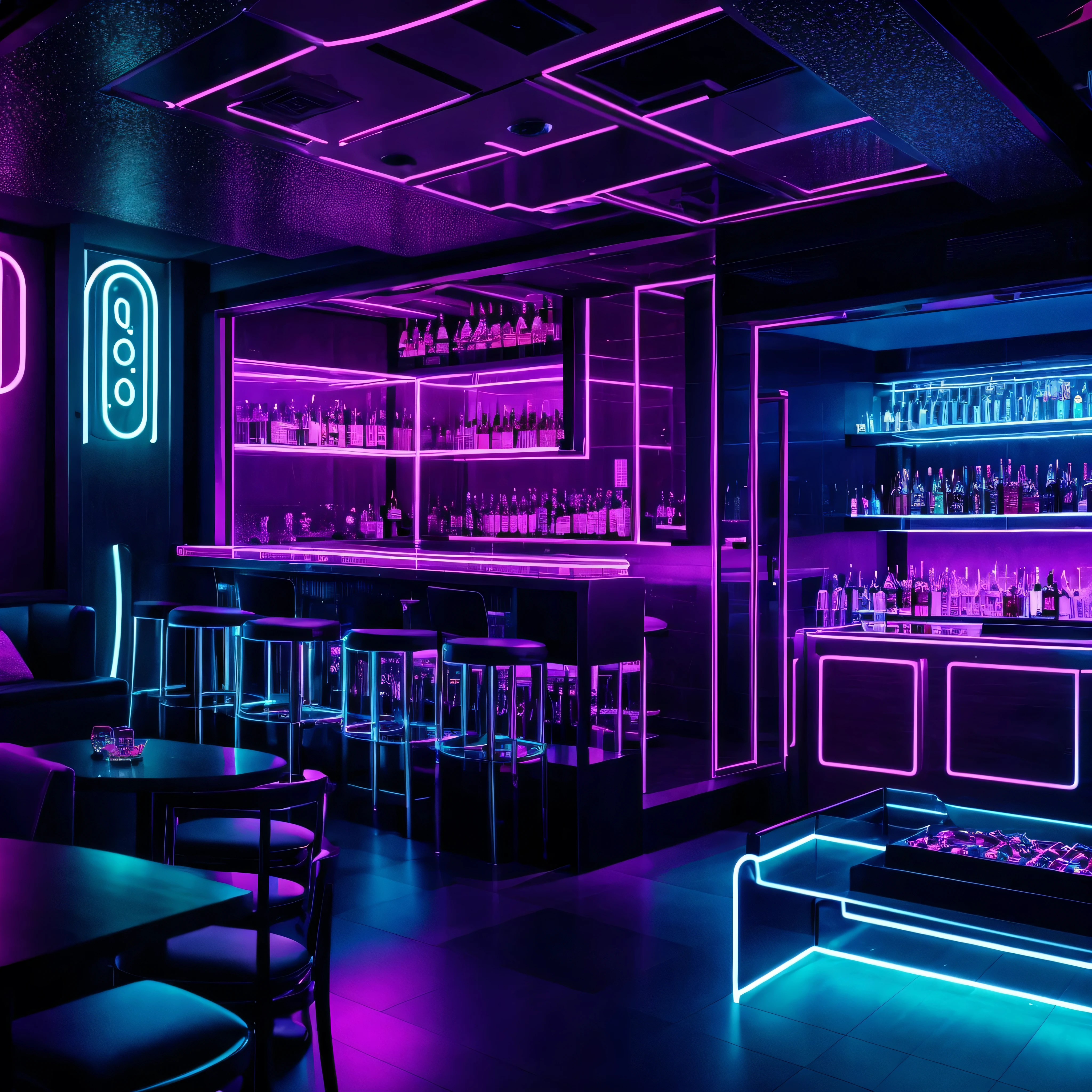 nightclub, neon lighting, luxurious and sophisticated ambience