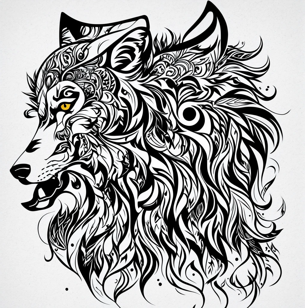 Creative logo design, logo with wolves text, Wolf line art logo, Color drawing, Minimal and pure—wolf