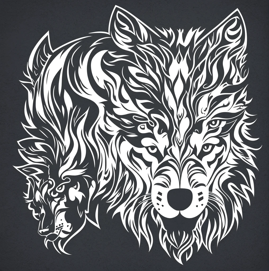 Creative logo design, logo with wolves text, Wolf line art logo, Color drawing, Minimal and pure—wolf