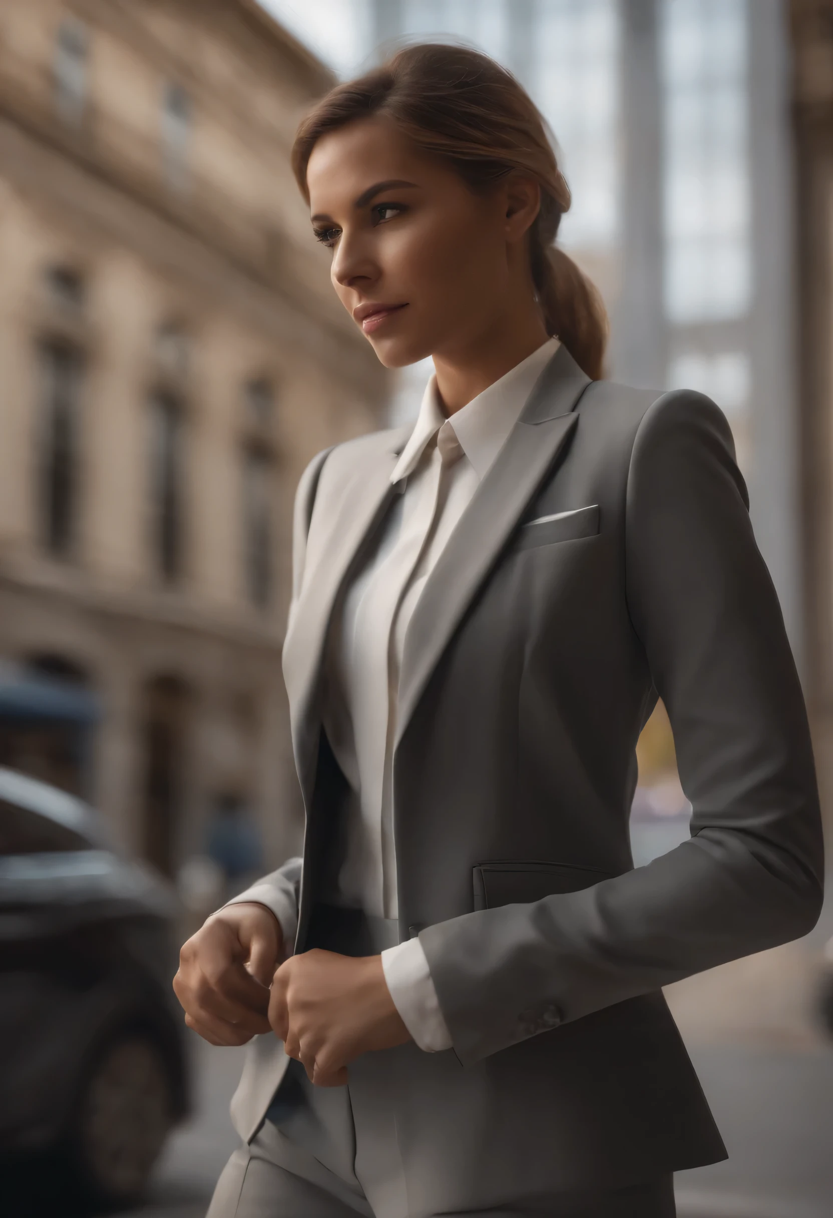 A portrait of a businesswoman in a suit and tie, in the style of Unreal Engine 5, female empowerment --ar 128:85 a woman dressed in a business suit standing in front of people, not softly lit portrait style, Ultra HD 32K, Curves thrown, youthful energy, and amber, beautiful --ar 128:85 young businesswoman in business suit, in the style of emotionally complex, wavy --ar 128:85 A beautiful businesswoman is wearing a suit, in the style of Unreal Engine 5, sharp focus --ar 128:8 curly hair