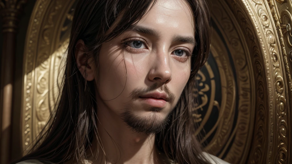 a detailed portrait of jesus christ,intricate religious painting,highly detailed religious imagery,masterfully rendered sacred art,realistic depiction of jesus,ornate religious iconography,exquisitely detailed religious painting,photorealistic portrait of jesus,sacred religious artwork,incredibly lifelike image of jesus,ultra-detailed religious icon,breathtakingly realistic jesus portrait,expertly crafted religious masterpiece,incredibly detailed religious painting,photorealistic religious imagery,incredibly lifelike religious art,hyper-realistic sacred portrait,ornately detailed sacred painting,photorealistic religious iconography,incredibly realistic religious masterpiece