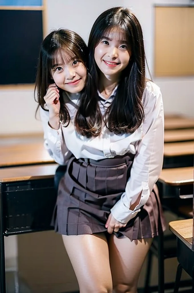 Lift up your skirt、Blushing、Showing panties、、Black Hair、Showing panties、Lift up your skirt、Pull up your skirt、Condescending expression、smile、School classroom
