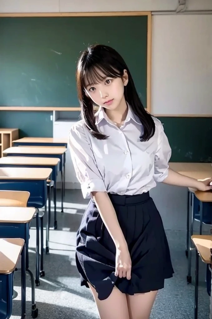 Lift up your skirt、Showing panties、、Black Hair、Showing panties、Lift up your skirt、Pull up your skirt、School classroom
