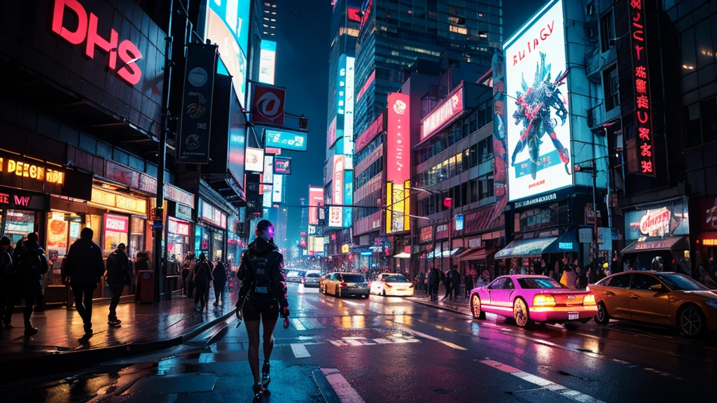 a beautiful girl walking in the streets of a futuristic city in 2077, closer look, neon lights, flying vehicles in the background, highly detailed, photorealistic, 8k, award winning, cinematic lighting, intricate architecture, glowing neon signs, holographic displays, floating transportation, dynamic crowd, stunning cyberpunk atmosphere, rich colors, dramatic shadows, advanced technology