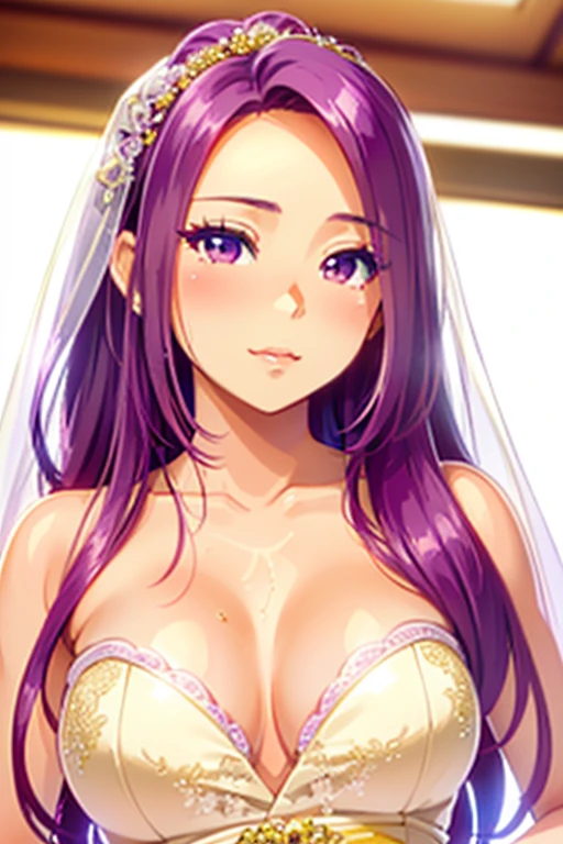 (seira sodeshiro) (highest quality) (very sensual, positive energy) (((solo lady))) (delicate face) (long disheveled hair) ((tanned skin)) (penetrating look) ((extremely pretty)) (she is close to you)) ((teasing you with her hair)) ((your pov)) ((lively colours)) ((loveliest girlfriend)) ((she is watching you)) ((in her bridal dress)) ((loving expression))