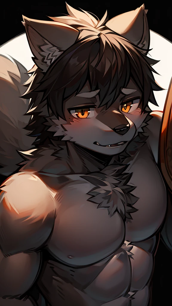 juvenile,Wolf Orc,Black square eyes,Brown and white fur