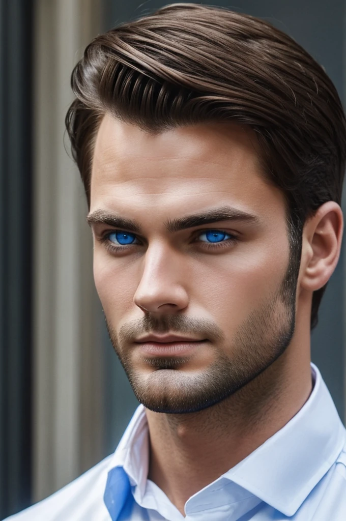 Handsome man without beard and with blue eyes