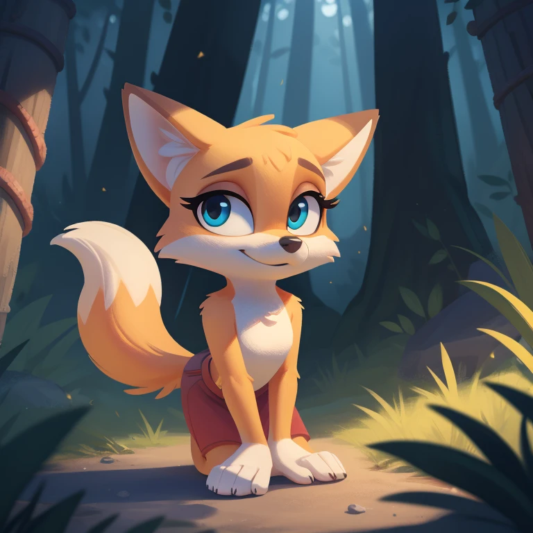 (by qupostuv35:0.8), (by siroc:0.8),
female, (Detailed face), [(thin:1.1) : small  : (fox):4], (Detailed face), (more details, detailed background:1.1), lush eyelashes, tail, in the dark forest