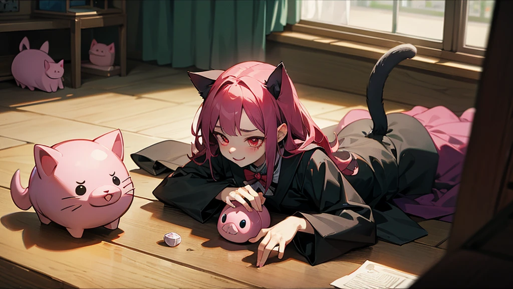 old vampire in kindergarten with cat piggy bank 