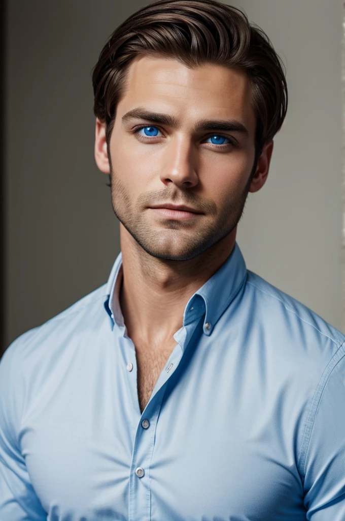 Handsome man without beard and with blue eyes