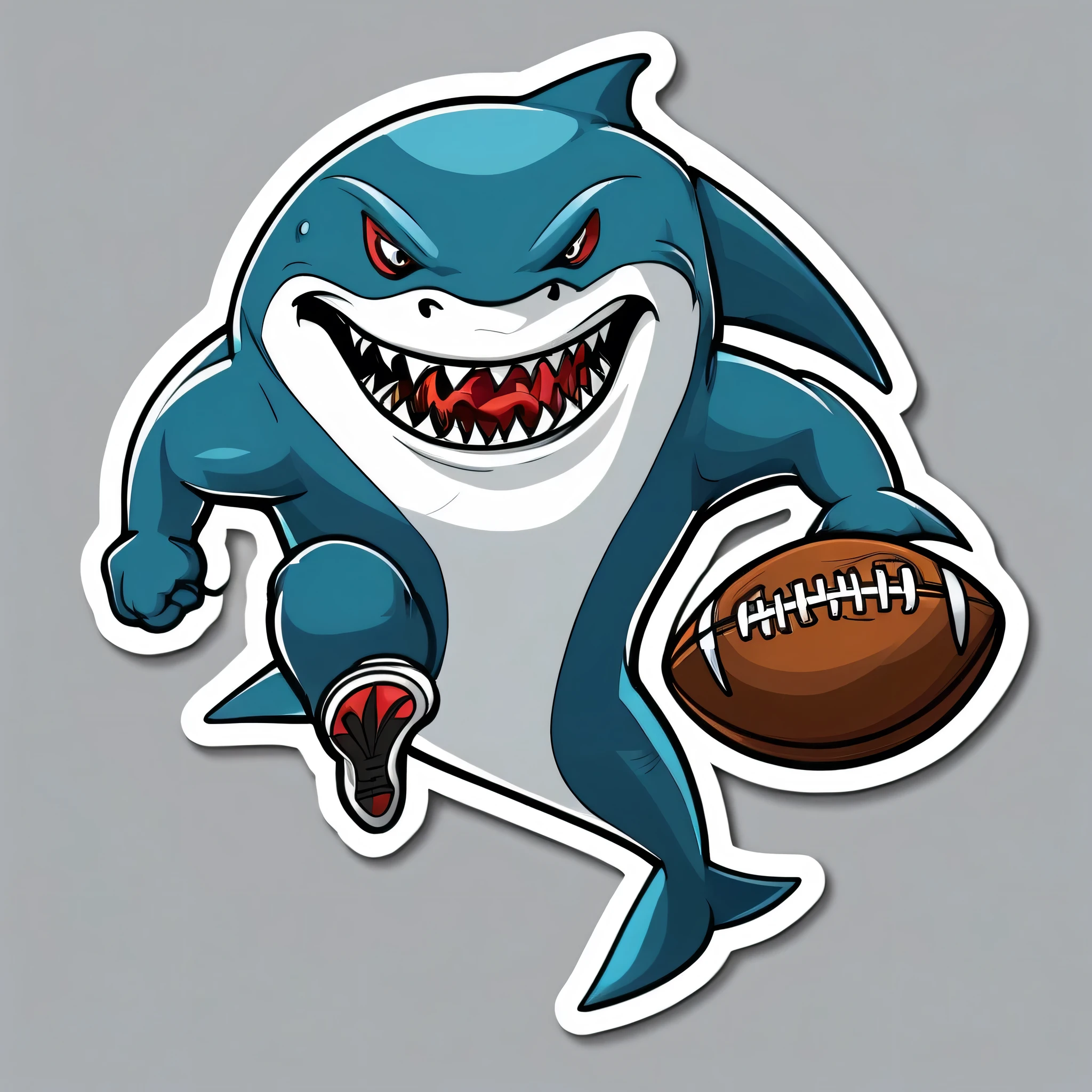 Shark football player sticker character angry and jumping with ball