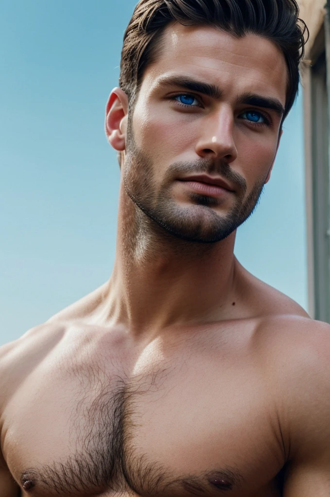 Handsome man without beard and with blue eyes