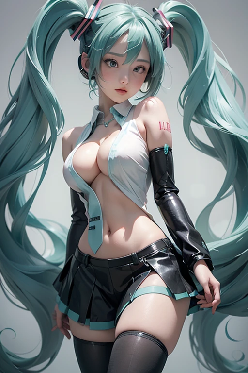 Hatsune Miku full body (((Full and soft breasts,)))((Huge breasts))((((Cleavage)))))) (Perfect curvy figure), Fourth side left arm left 01 tattoo