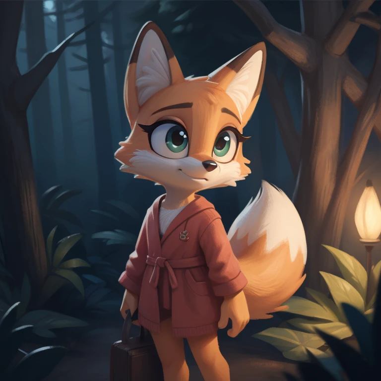 (by qupostuv35:0.8), (by siroc:0.8),
female, (Detailed face), [(thin:1.1) : small  : (fox):4], (Detailed face), (more details, detailed background:1.1), lush eyelashes, tail, in the dark forest