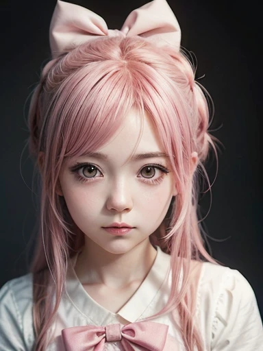 anime girl with pink hair and a bow in her hair, kawaii realistic portrait, Guweiz, magical girl portrait, cute character, cute art style, anime moe art style, maple story character art, cute portrait, cute portrait de garota anime, portrait of a small character, 