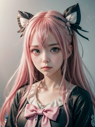 anime girl with pink hair and a bow in her hair, kawaii realistic portrait, Guweiz, magical girl portrait, cute character, cute art style, anime moe art style, maple story character art, cute portrait, cute portrait de garota anime, portrait of a small character, 