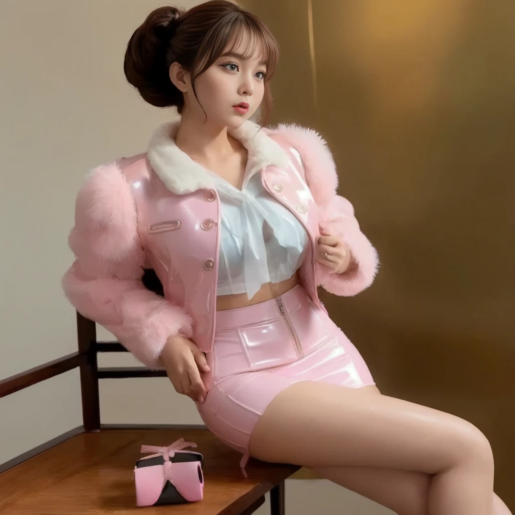 ((nsfw)),((wide hips)),((curvy crotch )),((camel toe))((plump, thighs(:1.2~1.7) ))),(high detailed skin)
(8k, RAW photo, best quality, masterpiece:1.4), (realistic, photo-realistic:1.8), (extremely detailed 8k wallpaper), full body, 23yo woman, (detailed face: 1.5)best quality, masterpiece,china idol,((ultra high detail pink enamel outfit)),(intricate pantyhose(:1.2~1.7) ),((thong leotard(:1.2~1.7) )),((latex midriff jacket))), ((hyperdetailed costume)),((highleg leotard:1.2~1.7 )),((latex midriffpink fur jacket))) ((High Detail shiny pink latex midriff down jacket )), ((hyperdetailed mini skirt)),((backless(:1.2~1.7) )) (32k, ultrarealistic photo :2.0), (best quality, masterpiece:1.5),(intricate thigh high),((ultra high detail low leg micro shorts:1.2~1.7 )),(( midriff pink twe-tone line jacket))) ((High Detail shiny pink-white latex midriff tight down jacket )), ((hyperdetailed grossy clothing:1.8 ))