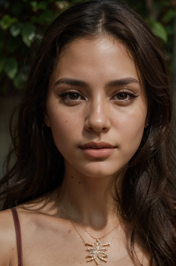 highly detailed portrait, beautiful woman, latina, long dark brown hair, looking directly at camera, sensual expression, detailed facial features, full lips, long eyelashes, glowing skin, minimal jewelry, warm natural lighting, cinematic composition, photorealistic, 8k, high resolution, (best quality:1.2), (photorealistic:1.37), (intricate details:1.2), (masterpiece:1.2)