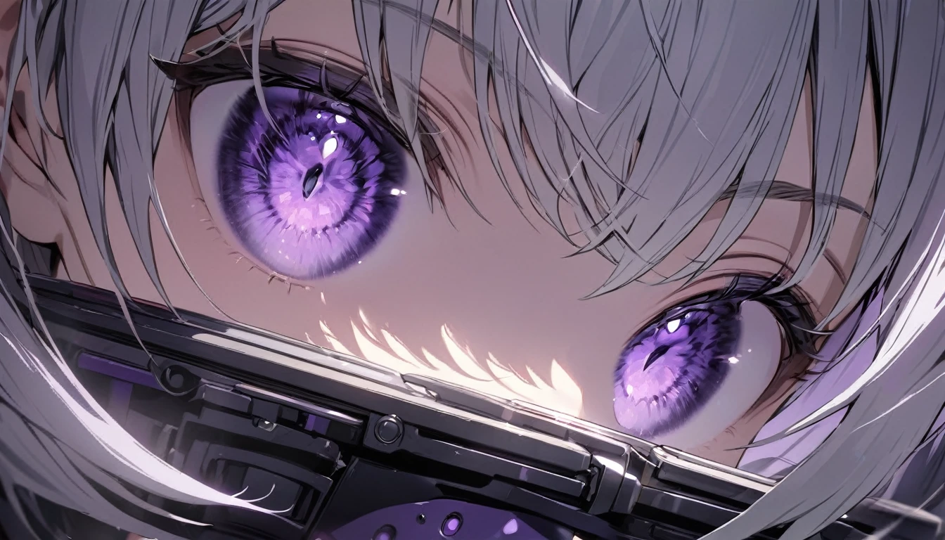 Resolution full, very accurate, best quality, masterpiece, from front boy, cinematic lighting, full HD, very sharpener, only showing eyes, focus at eyes, detailed eyes, best art, very accurate, 1boy, solo, boy, violet eyes, grey hair, violet eyes