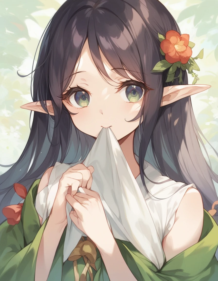 BREAK Perfect Anatomy、(High resolution:1.2)、Incredible illustrations、(Cute illustrations:1.2)、(Beautiful background) elf (blowing Japanese udon out of her mouth)